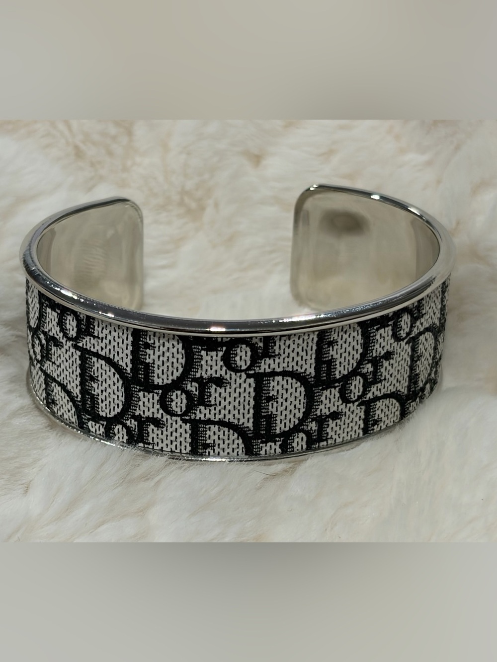 Monogram Pattern Black and White Men's Cuff Bracelet